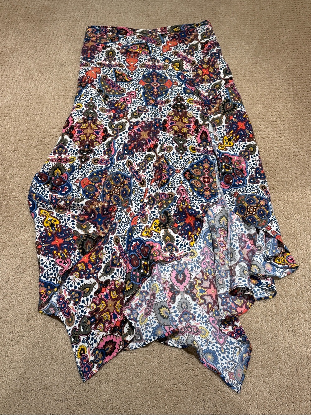 Veronica Beard Multicolor Paisley Asymmetrical Handkerchief Hem Skirt